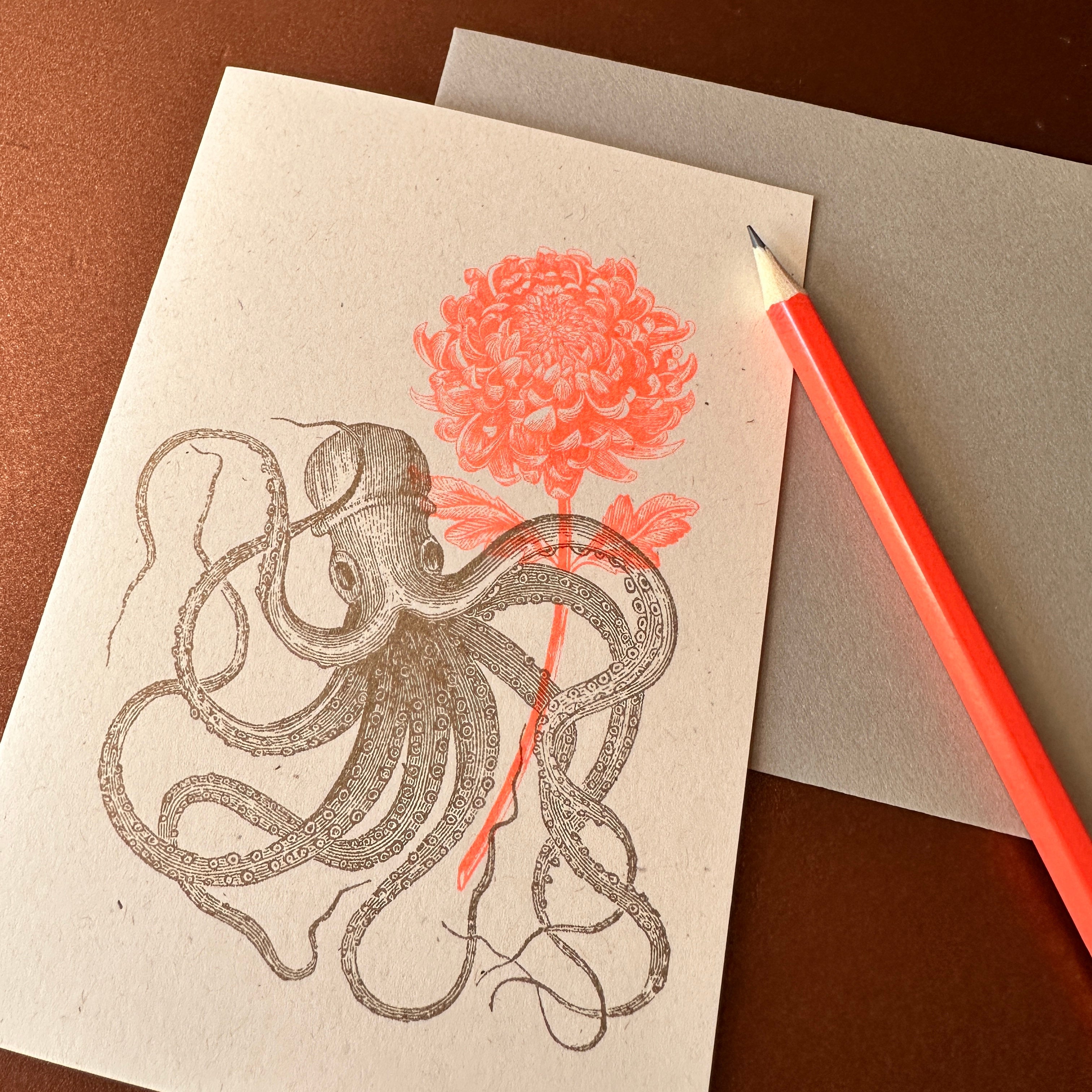 Oktopus mit Blume – Klappkarte